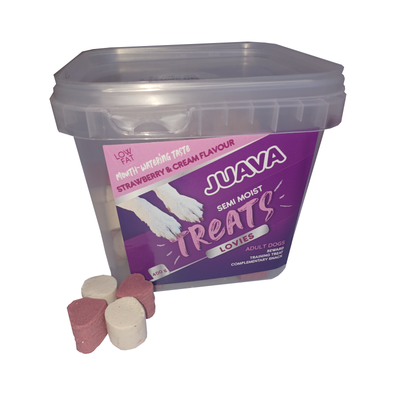 juava_strawberry_treats.jpg JUAVA TREATS STRAWBERRY LOVIES 400G - Image 1