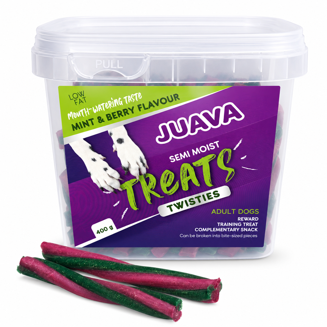 896832a2-ada8-42db-980d-8ae8728a8132.png JUAVA TREATS MINT & BERRY 400G - Image 1