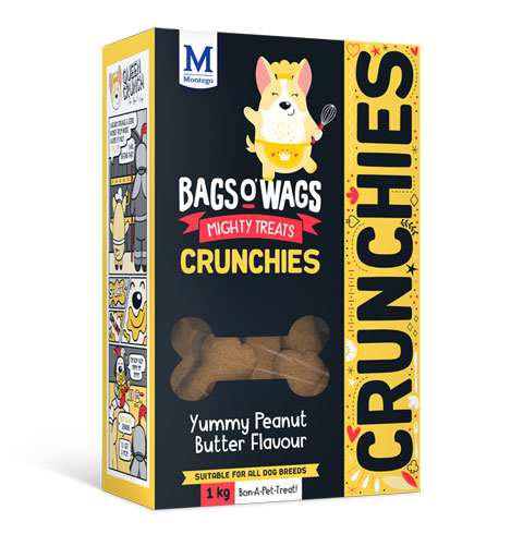 bow-crunchies-pb.jpg BAGS O WAGS CRUNCHIES PEANUT BUTTER 1KG - Image 1