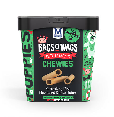 bow-puppy-chewies-mint-no-treat.jpg BAGS O` WAGS CHEWIES DENTAL STICKS 500G - Image 1
