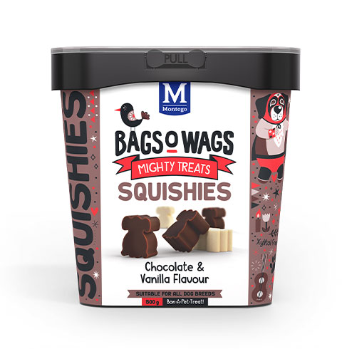 bow-squishies-chocolate-no-treats.jpg BAGS O` WAGS SQUISHIES CHOC/VAN 500G - Image 1