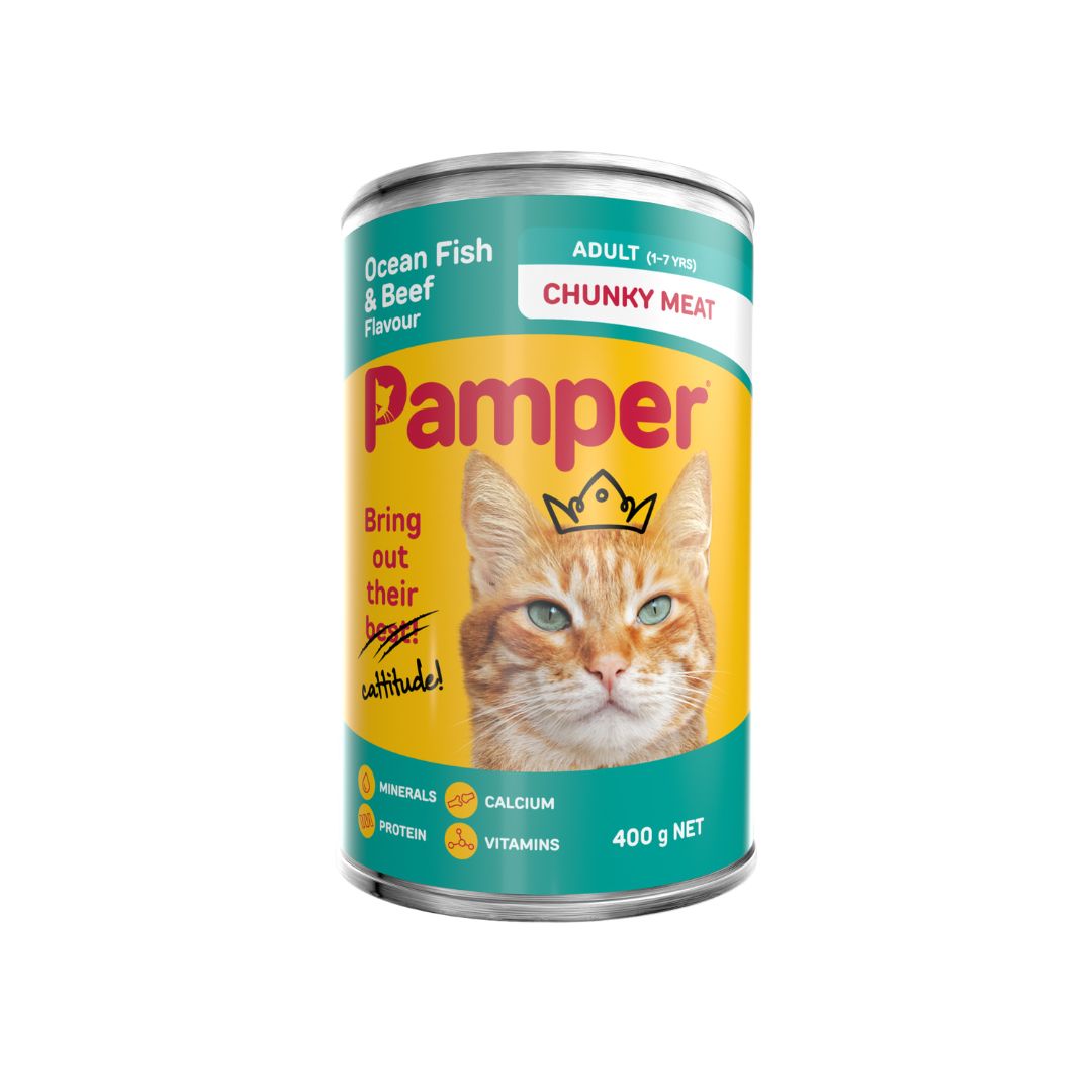 pamper_ocean_fish_400g.jpg PAMPER OCEAN FISH & BEEF TIN 385G - Image 1