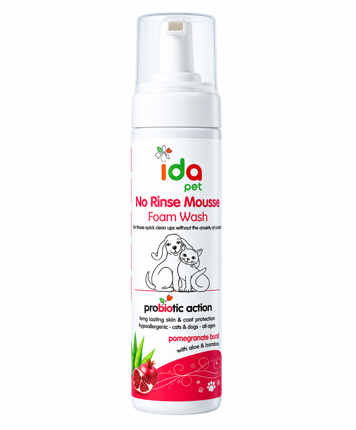 60ea7a55-5be7-4067-bf01-fabe1d6fa329.png IDA NO RINSE MOUSSE POMEGRANATE 200ML - Image 1